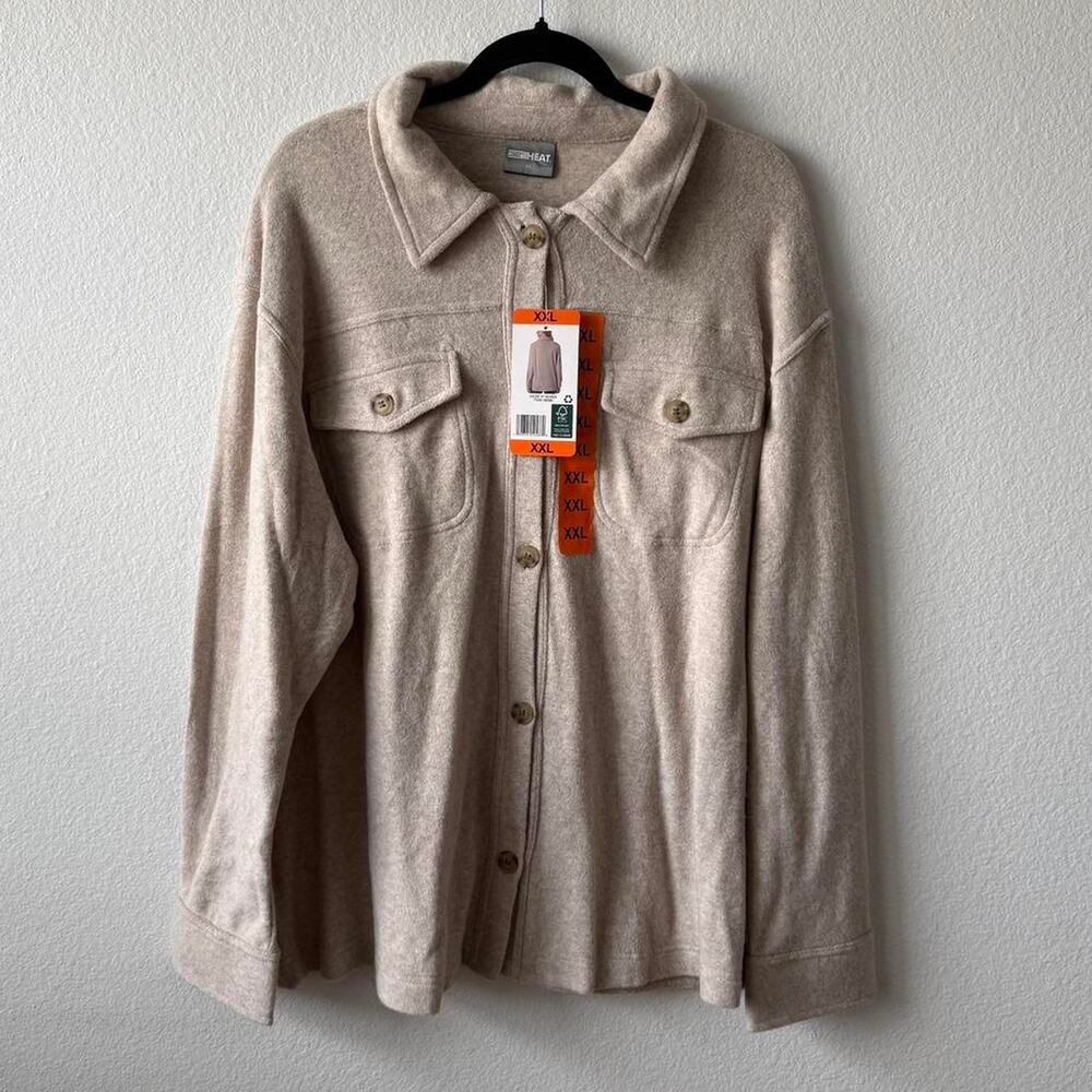 Beige fleece sweater top button